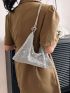 Rhinestone Decor Hobo Bag Knot Design Strap, Clear Bag