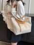 Khaki Shoulder Tote Bag Large Capacity For Work