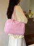 Minimalist Shoulder Tote Bag Letter Embossed Pink