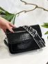 Crocodile Embossed Square Bag Black Flap For Daily