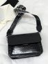 Crocodile Embossed Square Bag Black Flap For Daily