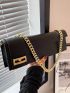 Medium Baguette Bag Black Metal Decor Chain Strap