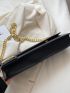 Medium Baguette Bag Black Metal Decor Chain Strap