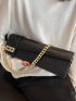 Medium Baguette Bag Black Metal Decor Chain Strap