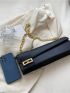 Medium Baguette Bag Black Metal Decor Chain Strap