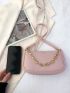 Litchi Embossed Hobo Bag Baby Pink Chain Decor