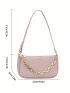 Litchi Embossed Hobo Bag Baby Pink Chain Decor