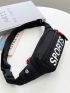 Letter Print Fanny Pack Black Adjustable Strap With USB Charging Port For Sport