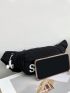 Letter Print Fanny Pack Black Adjustable Strap With USB Charging Port For Sport