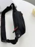 Letter Print Fanny Pack Black Adjustable Strap With USB Charging Port For Sport