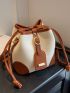 Mini Bucket Bag Two Tone Buckle Decor