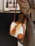 Mini Bucket Bag Two Tone Buckle Decor