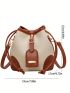 Mini Bucket Bag Two Tone Buckle Decor