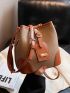 Mini Bucket Bag Two Tone Buckle Decor