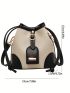 Mini Bucket Bag Two Tone Buckle Decor