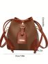 Mini Bucket Bag Two Tone Buckle Decor