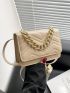 Small Square Bag Quilted Chain Decor Flap