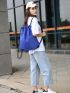 Minimalist Drawstring Backpack Blue Polyester For Sport