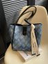 Geometric Pattern Shoulder Tote Bag Medium Letter Belt Decor