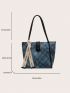 Geometric Pattern Shoulder Tote Bag Medium Letter Belt Decor