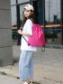 Minimalist Drawstring Backpack Neon Pink Polyester For Sport