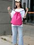 Minimalist Drawstring Backpack Neon Pink Polyester For Sport