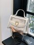 Faux Pearl Decor Square Bag Mini Flap With Inner Pouch, Clear Bag