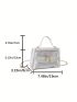Faux Pearl Decor Square Bag Mini Flap With Inner Pouch, Clear Bag