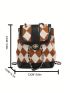 Geometric Pattern Flap Backpack Medium Twist Lock