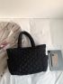 Quilted Shoulder Tote Bag Polyester Black