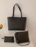 3pcs Bag Set Shoulder Tote Crossbody Bag Purse Wallet Quilted PU Black, Best Work Bag For Women