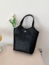 Geometric Pattern Shoulder Tote Bag Black Metal Decor