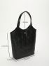 Geometric Pattern Shoulder Tote Bag Black Metal Decor