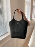 Geometric Pattern Shoulder Tote Bag Black Metal Decor