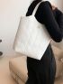 Geometric Pattern Shoulder Tote Bag White Metal Decor