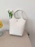 Geometric Pattern Shoulder Tote Bag White Metal Decor