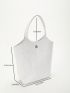 Geometric Pattern Shoulder Tote Bag White Metal Decor