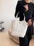 Geometric Pattern Shoulder Tote Bag White Metal Decor