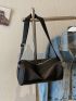 Litchi Embossed Bucket Bag Black Adjustable Strap For Daily