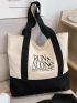 Colorblock Shoulder Tote Bag Letter Print Double Handle For Daily