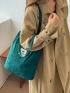 Letter Patch Double Handle Shopper Bag Green