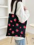 Cute Cartoon Strawberry Print Shopper Bag Casual Double Handle