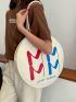 Medium Tote Bag Letter Print Double Handle Fashion Style Circle Bag