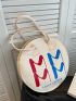 Medium Tote Bag Letter Print Double Handle Fashion Style Circle Bag