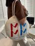 Medium Tote Bag Letter Print Double Handle Fashion Style Circle Bag