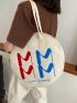 Medium Tote Bag Letter Print Double Handle Fashion Style Circle Bag