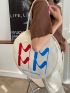 Medium Tote Bag Letter Print Double Handle Fashion Style Circle Bag