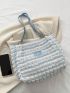 Ruched Design Tote Bag Letter Patch Decor Double Handle