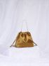 Faux Pearl Beaded Bucket Bag Mini Satin Drawstring Design For Party