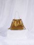 Faux Pearl Beaded Bucket Bag Mini Satin Drawstring Design For Party